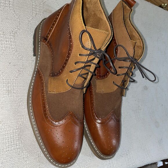 Arkbird Men’s Ankle Boots Size 10.5 D Brown Colorblock Leather Wingtip Business - Picture 4 of 12